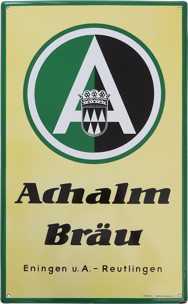 Null Plaque en émail Achalm Bräu, Eningen u.A. - Reutlingen, vers 1950

Plaque e&hellip;
