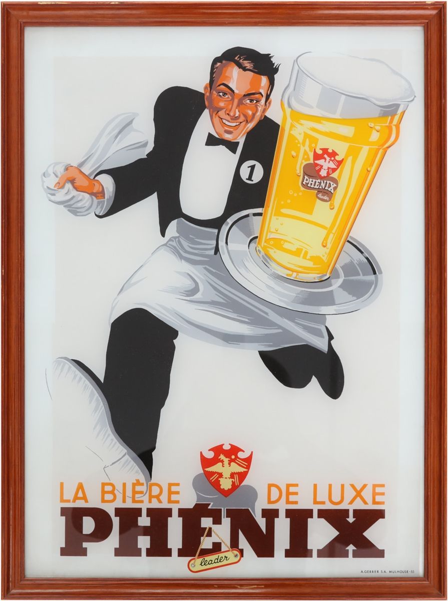 Null Plaque en verre La Bière de Luxe Phénix, France, vers 1950

Panneau publici&hellip;