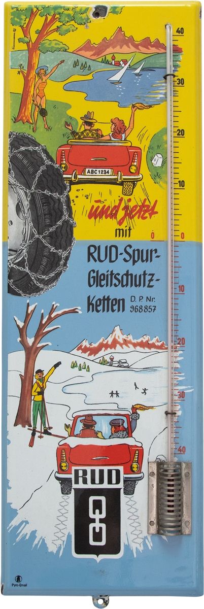 Null Plaque en émail RUD Kettenfabrik, chaînes à neige, Aalen, vers 1950

Plaque&hellip;