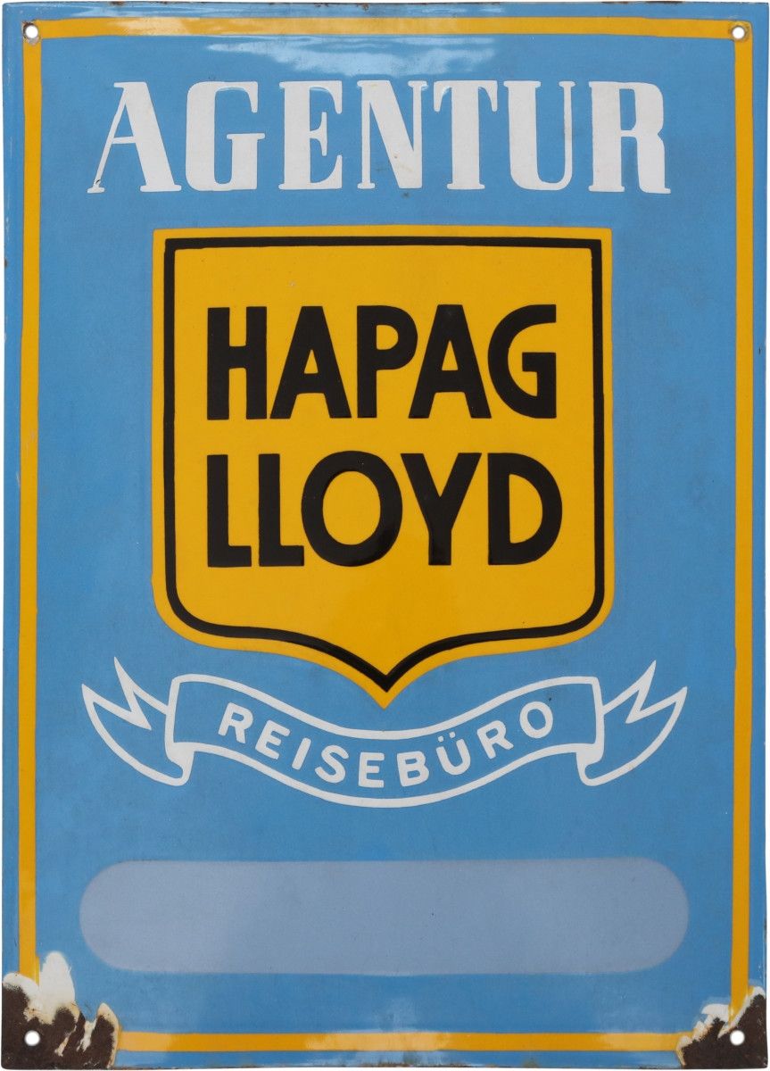 Null Insegna a smalto dell'agenzia Hapag Lloyd, Amburgo, 1930 circa

Insegna a s&hellip;