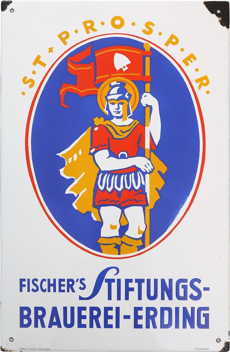Null Plaque en émail Fischer's Stiftungs-Brauerei Erding près de Munich, vers 19&hellip;