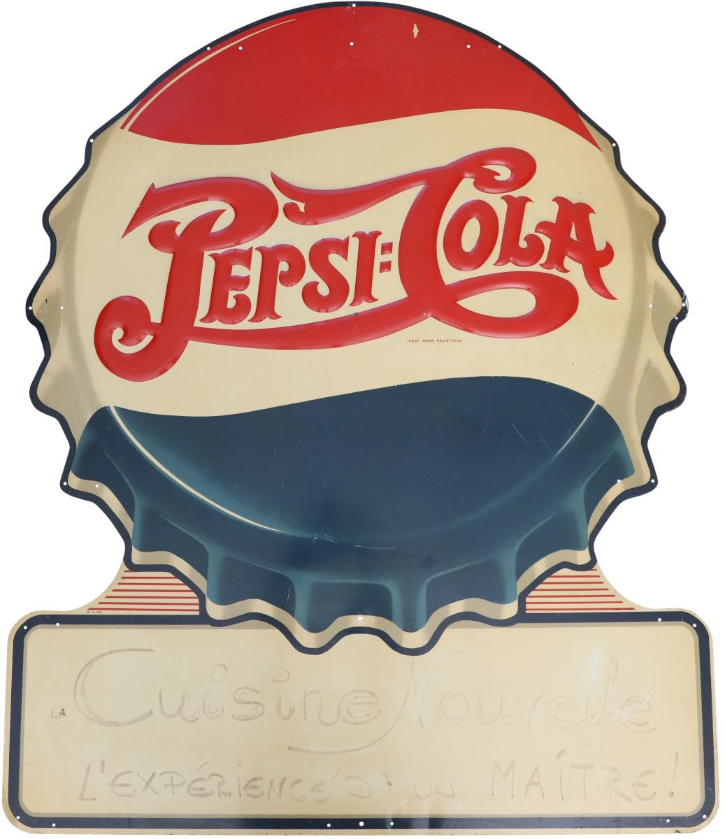 Null Grande insegna in latta con tappo a corona Pepsi, Francia, 1950 circa

Inse&hellip;