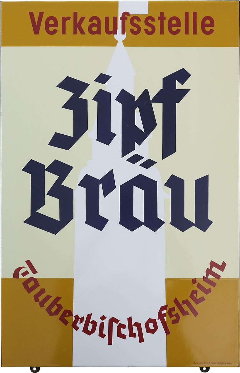 Null Insegna in smalto Zipf Bräu Tauberbischofsheim, 1950 ca.

Insegna in smalto&hellip;