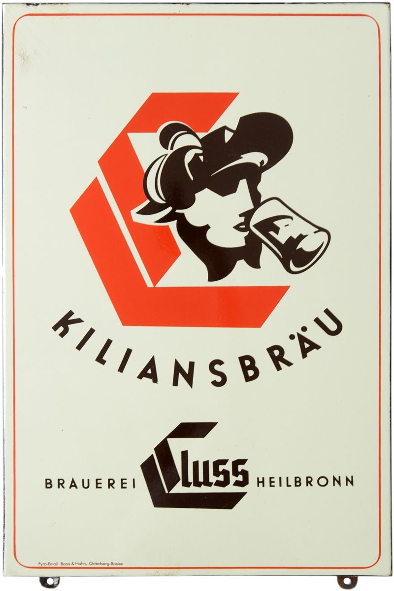 Null Plaque en émail Kiliansbräu, brasserie Cluss Heilbronn, vers 1950

Plaque e&hellip;