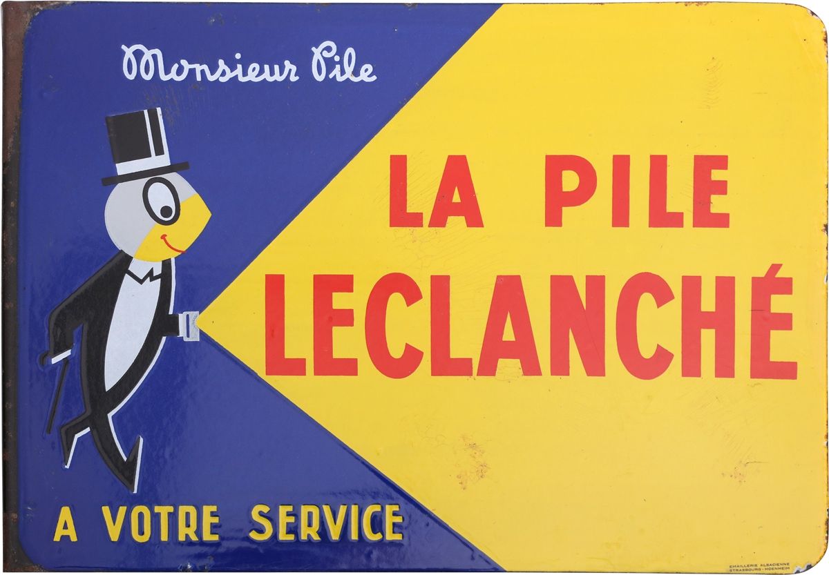 Null Plaque en émail La Pile Leclanché, France vers 1950

Plaque en émail, émail&hellip;