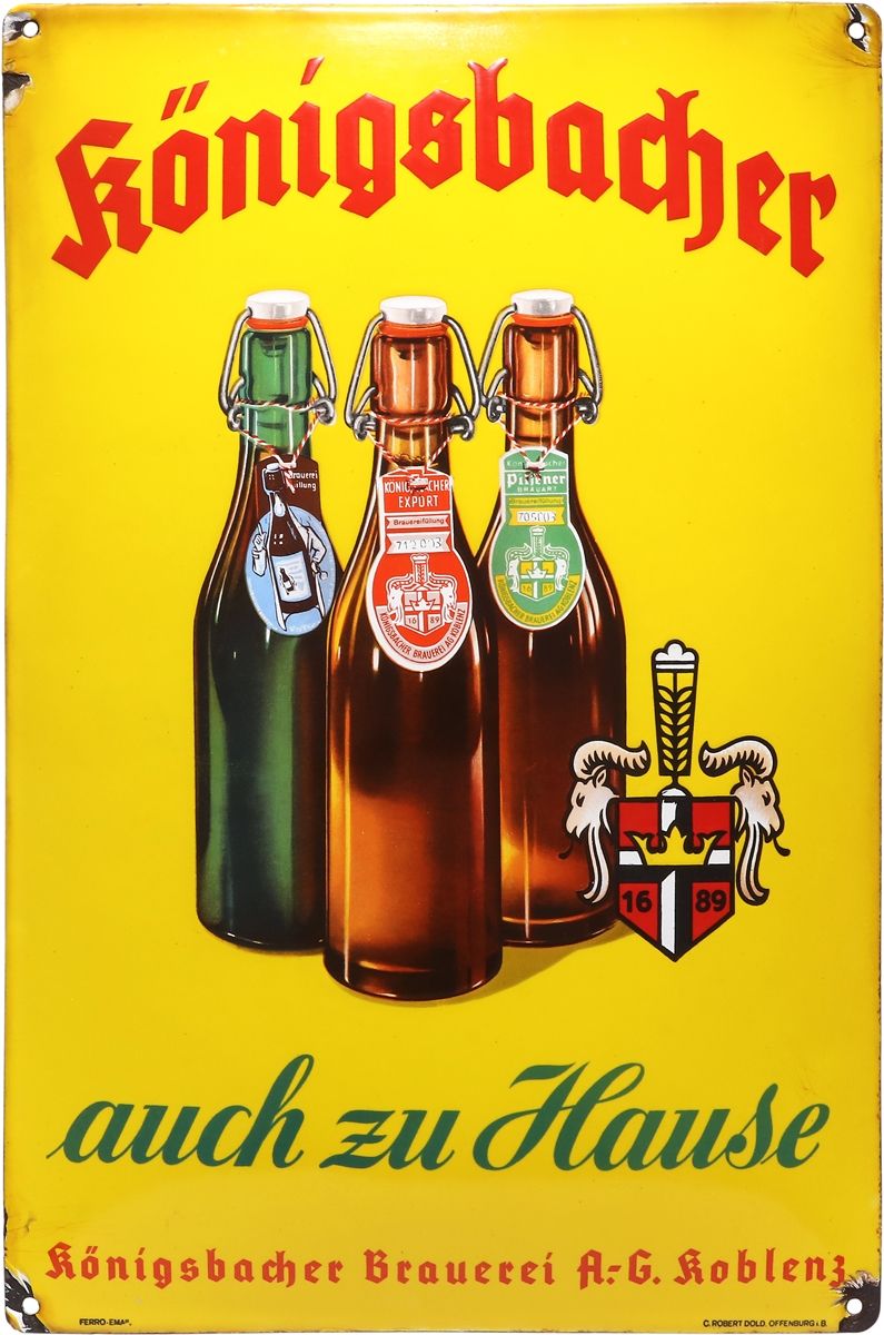 Null Plaque en émail de la brasserie Königsbacher de Coblence, vers 1930

Plaque&hellip;