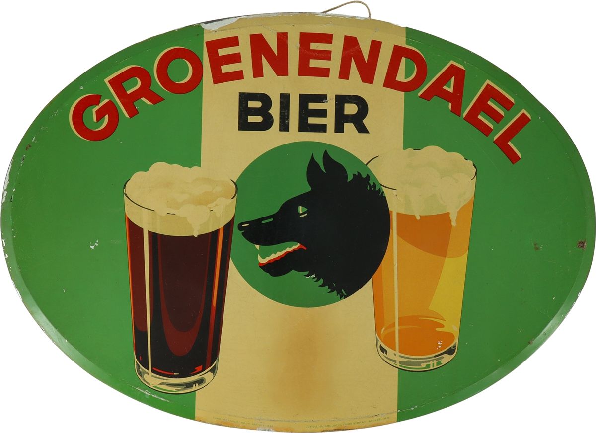 Null Plaque de tôle Bière Groenendael, Hoeilaart, près de Bruxelles, datée 1938
&hellip;