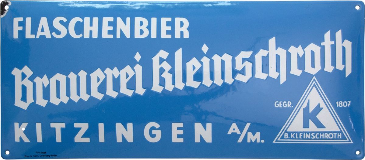 Null Plaque en émail de la brasserie Kleinschroth, Kitzingen, vers 1930

Plaque &hellip;