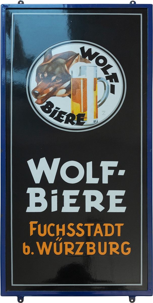 Null Plaque en émail Wolf-Biere Fuchsstadt près de Würzburg, Ludwig Hohlwein, ve&hellip;