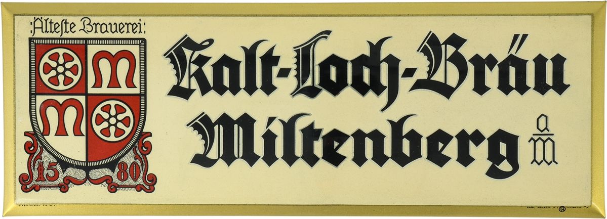Null Insegna in metallo "Kalt-Loch-Brauerei Miltenberg", 1950 ca.

Insegna in la&hellip;