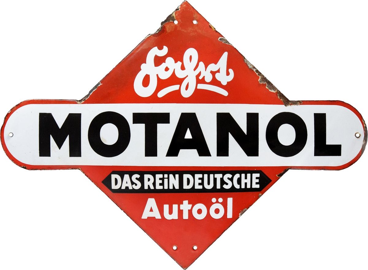 Null Segno a smalto Motanol, il puro olio tedesco per auto, intorno al 1920

Ins&hellip;