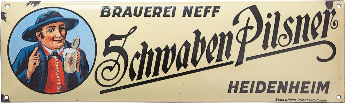 Null Plaque en émail de la brasserie Neff, Schwaben Pilsner, Heidenheim, vers 19&hellip;