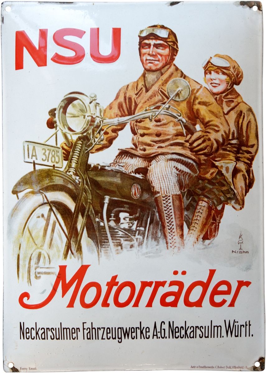 Null Plaque en émail NSU Motorräder, Neckarsulm, vers 1920

Plaque en émail NSU &hellip;