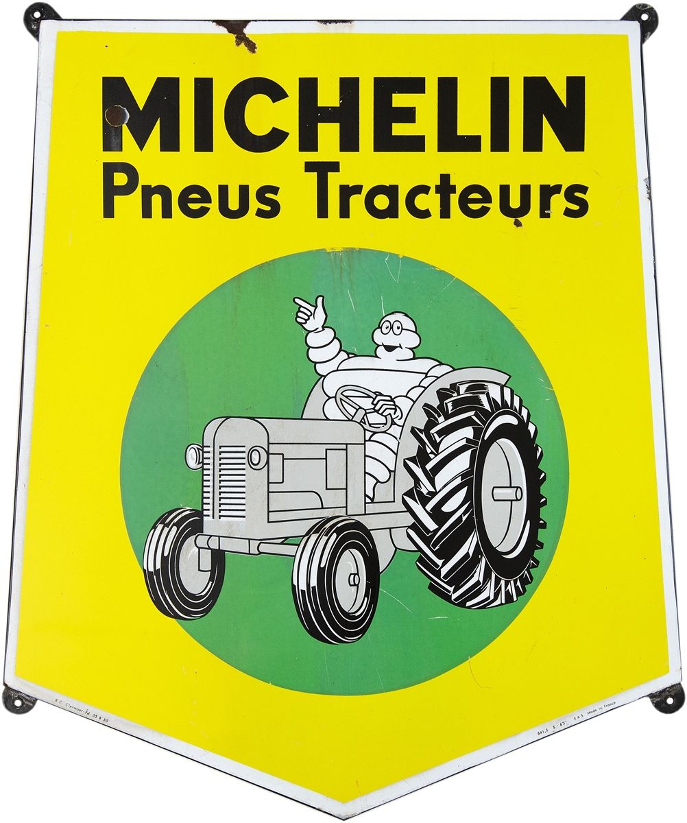 Null Insegna a smalto Michelin Pneus Tracteurs, Francia, 1960 ca.

Insegna a sma&hellip;