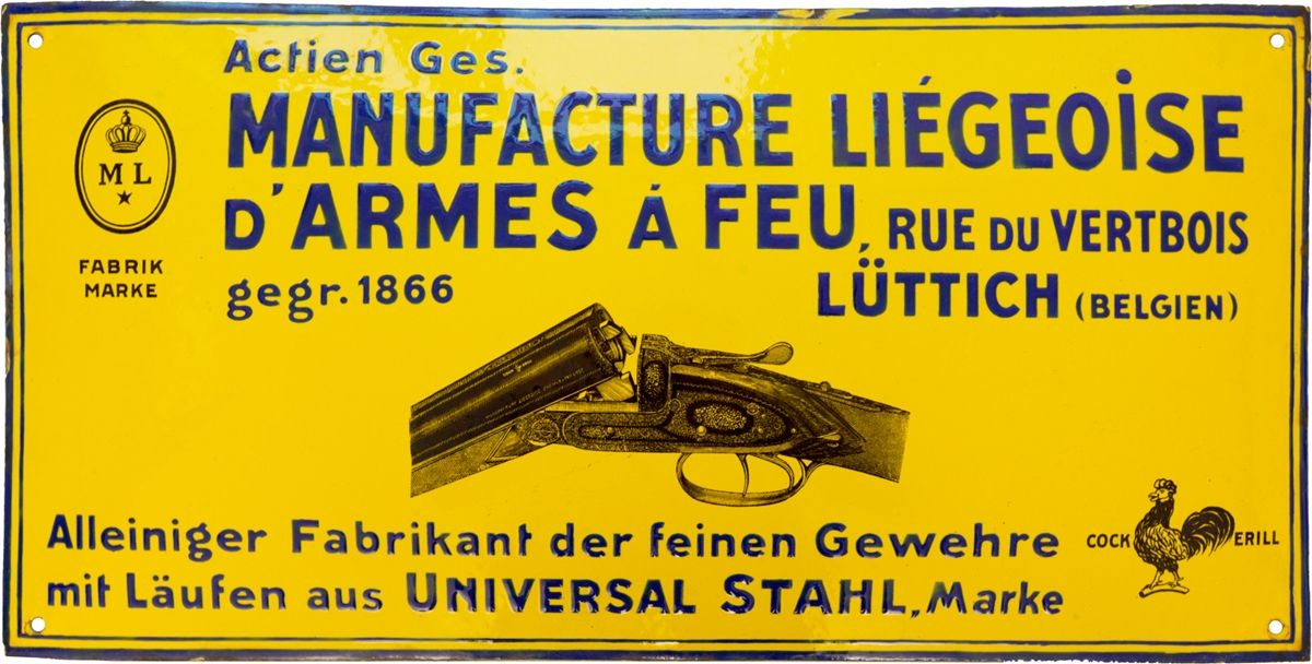 Null Plaque en émail "Feine Gewehre" Manufacture Liegeoise d'armes à feu, Liège/&hellip;