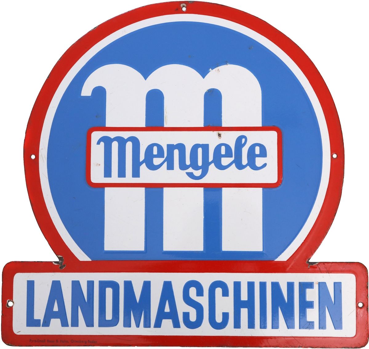 Null Insegna a smalto Mengele Landmaschinen, Günzburg 1950 ca.

Insegna piatta a&hellip;