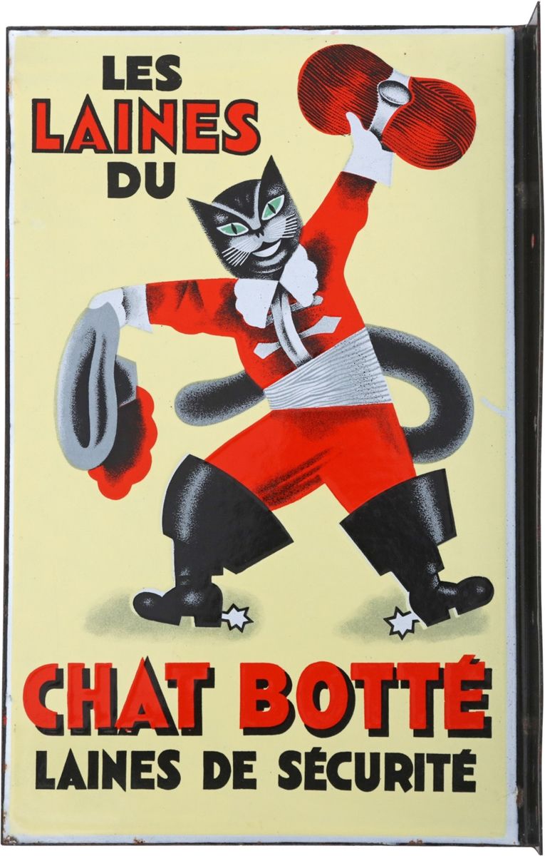 Null Plaque en émail Les Laines du Chat Botté, France, vers 1930

Plaque en émai&hellip;