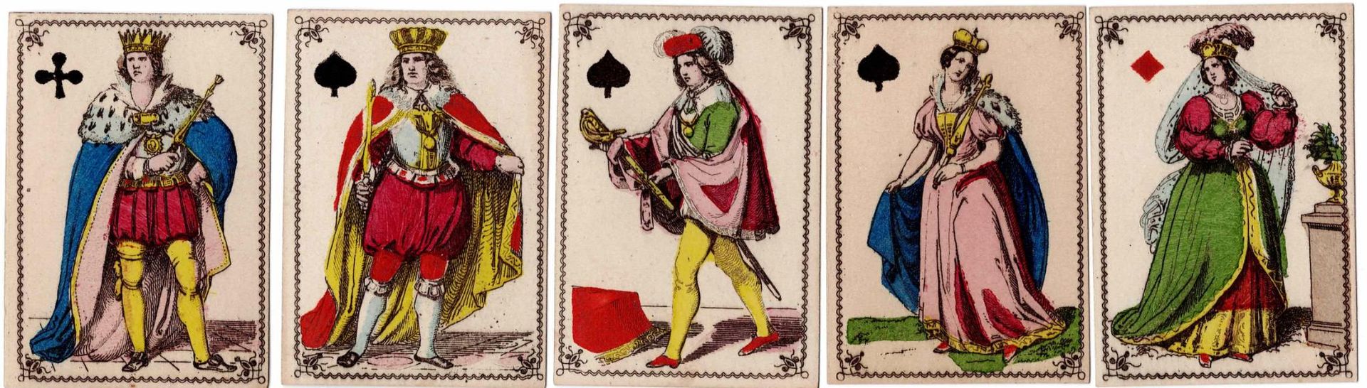 Null Patience-Spiel (?), Figuren in Fuß, Deutschland, c.1860, 41/52 Karten (mq F&hellip;