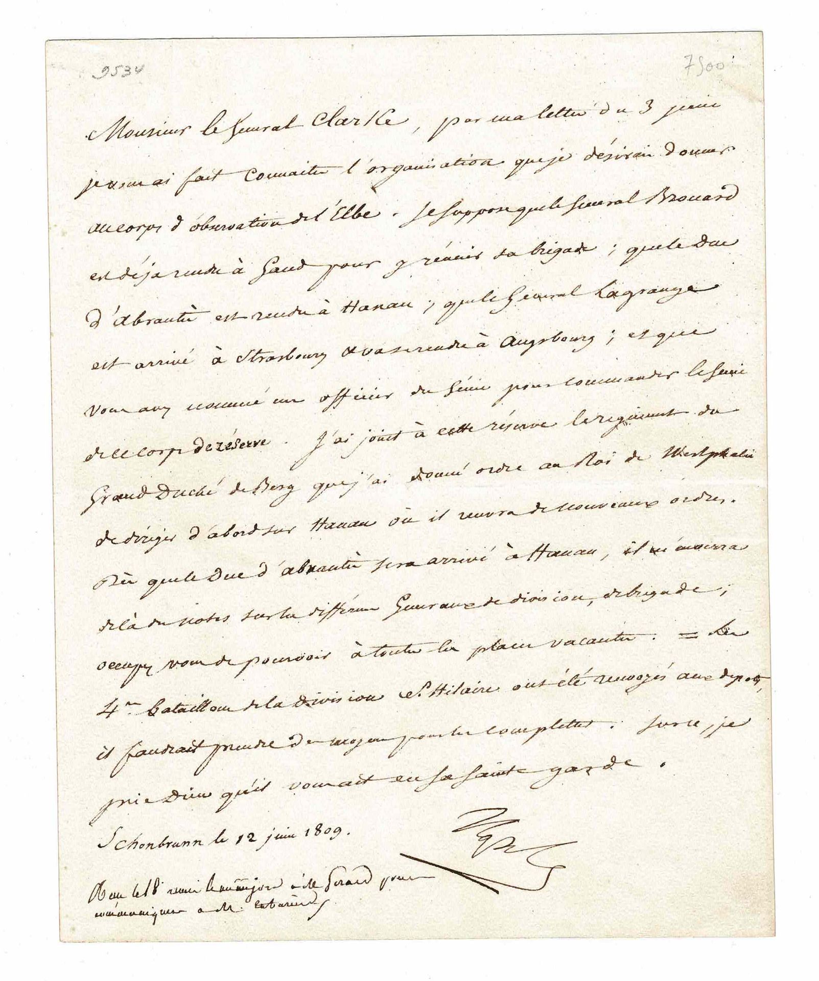 HISTORY - BONAPARTE Napoleon I (1769 - 1821) - Letter signed 署名 "Napolé "致克拉克将军的&hellip;