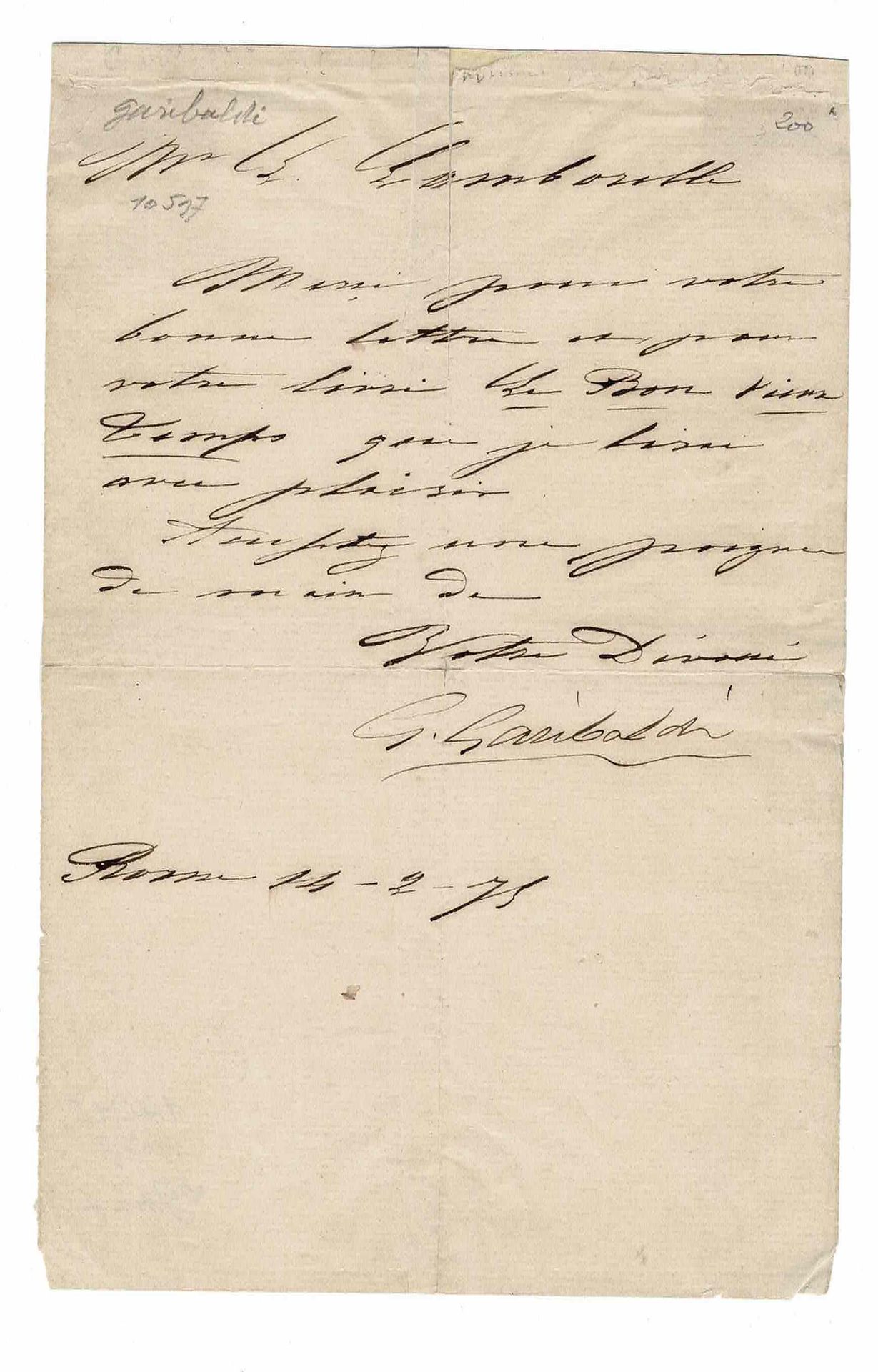 HISTORY - GARIBALDI Giuseppe (1807 - 1882) - Autograph letter signed En 1833, il&hellip;