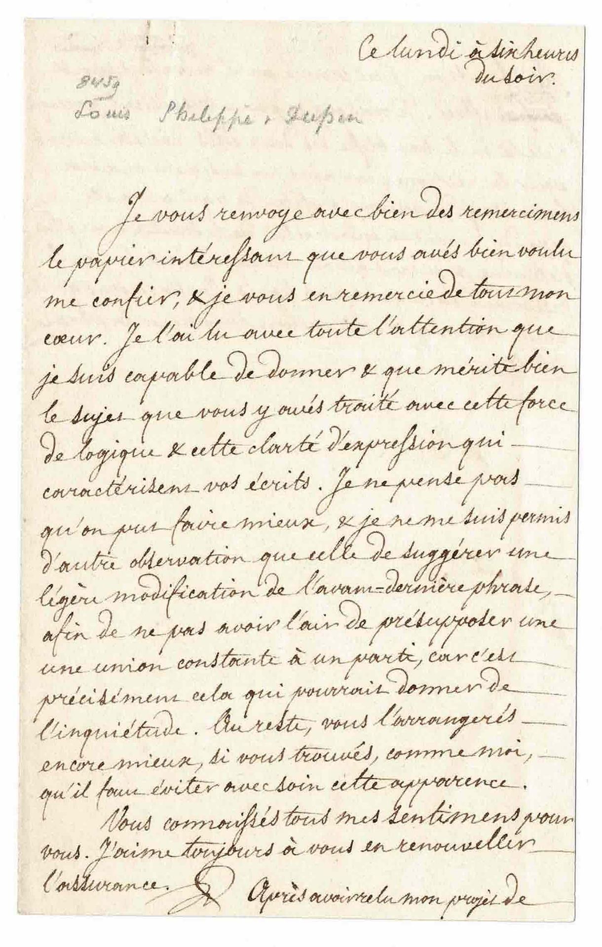 HISTORY - [LOUIS-PHILIPPE I] (1773 - 1850) - Autograph letter signed Lettre auto&hellip;