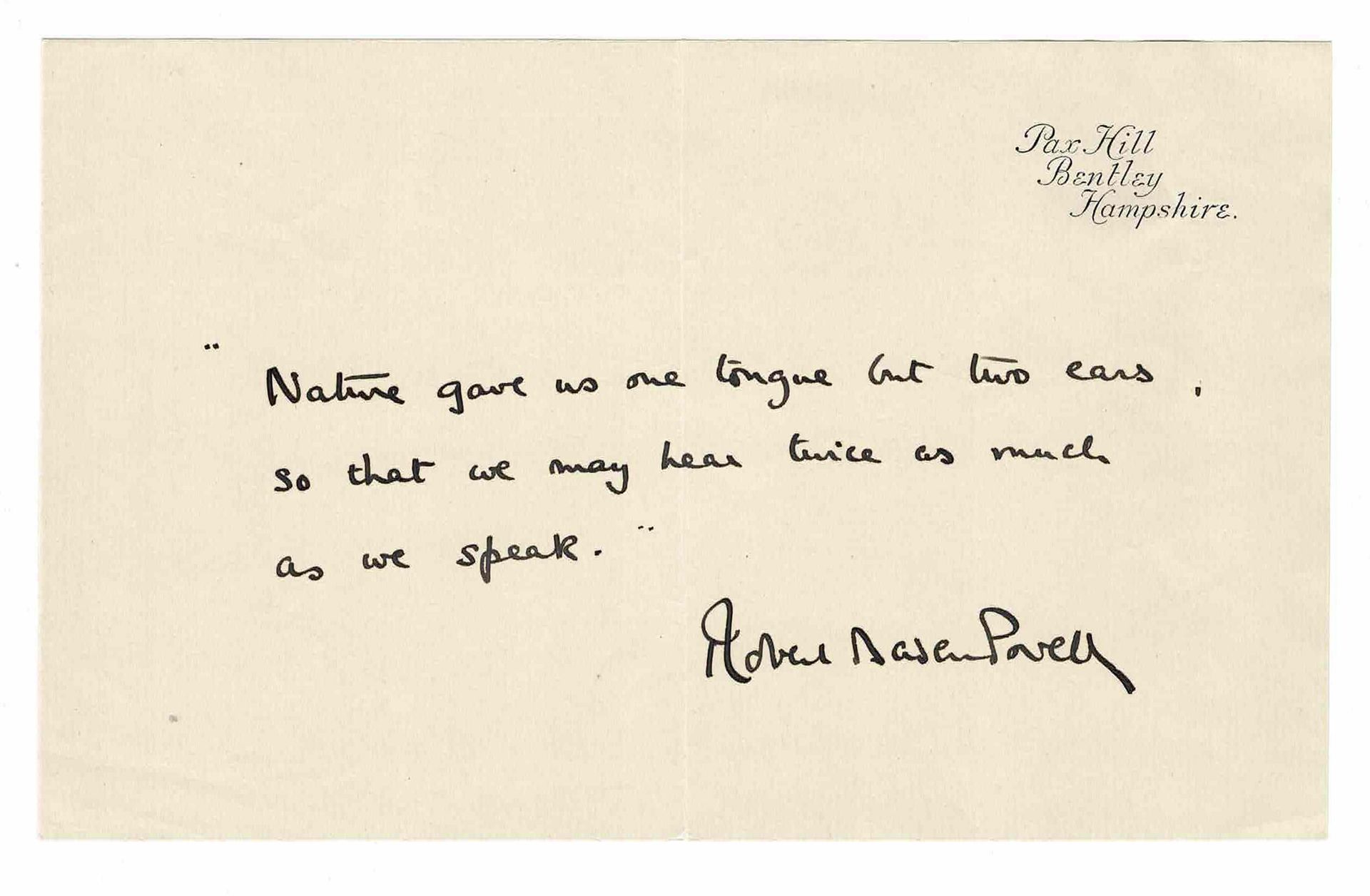 HISTORY - BADEN-POWELL Robert (1857 - 1941) - Autograph letter signed En 1908, i&hellip;