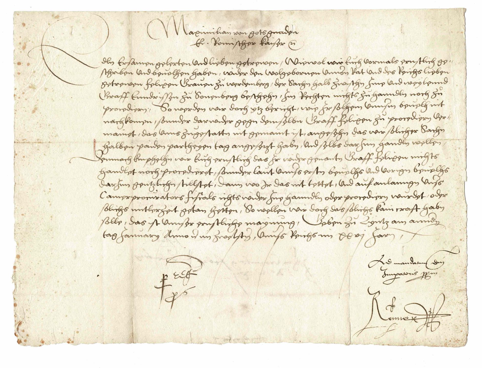HISTORY - MAXIMILIAN I (1459 - 1519) - Letter signed 在其统治初期，他将查理-波德的部分领土与奥地利和蒂罗尔&hellip;