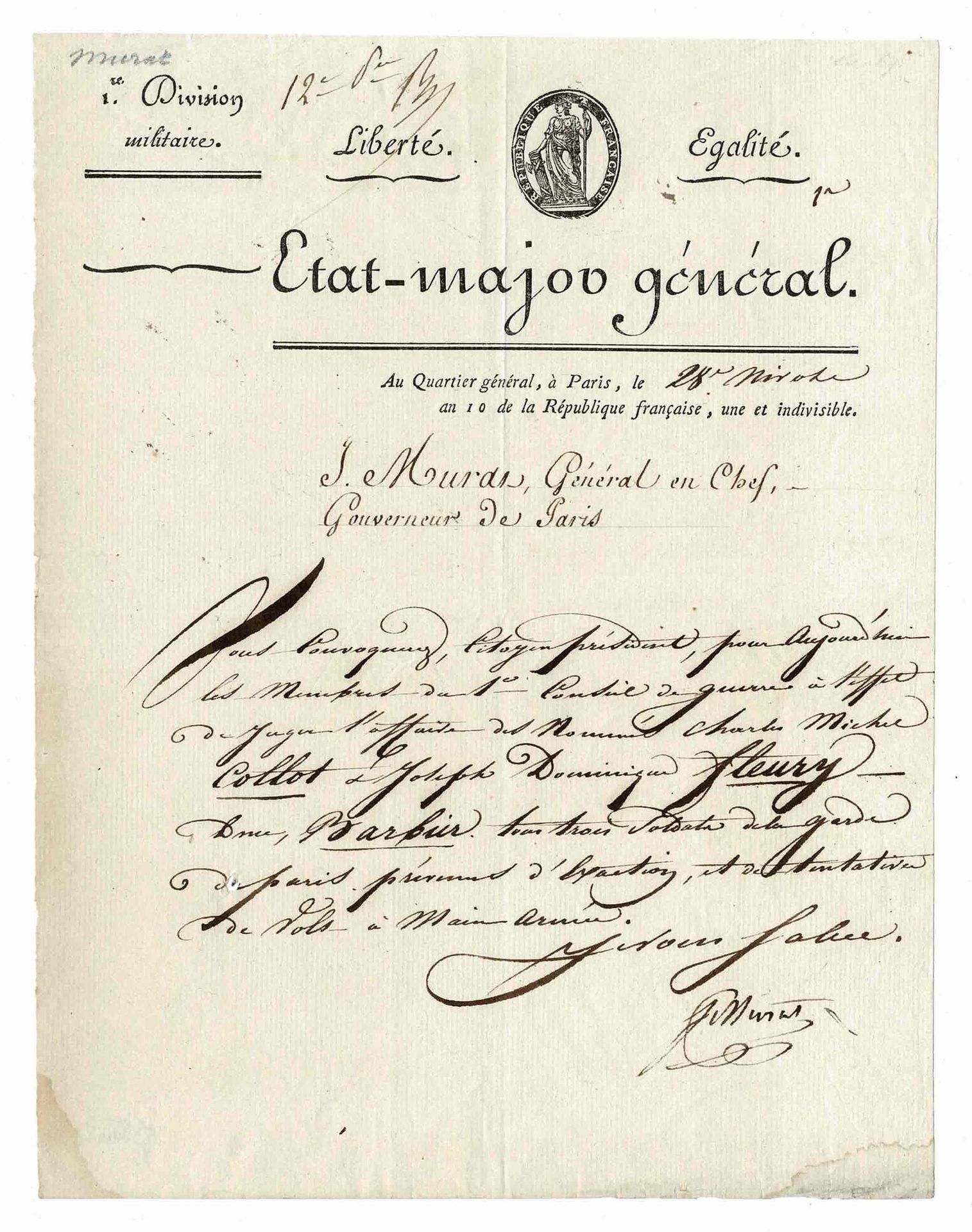 HISTORY - MURAT Joachim (1767 - 1815) - Letter signed Im Jahr 1787 verlässt er d&hellip;