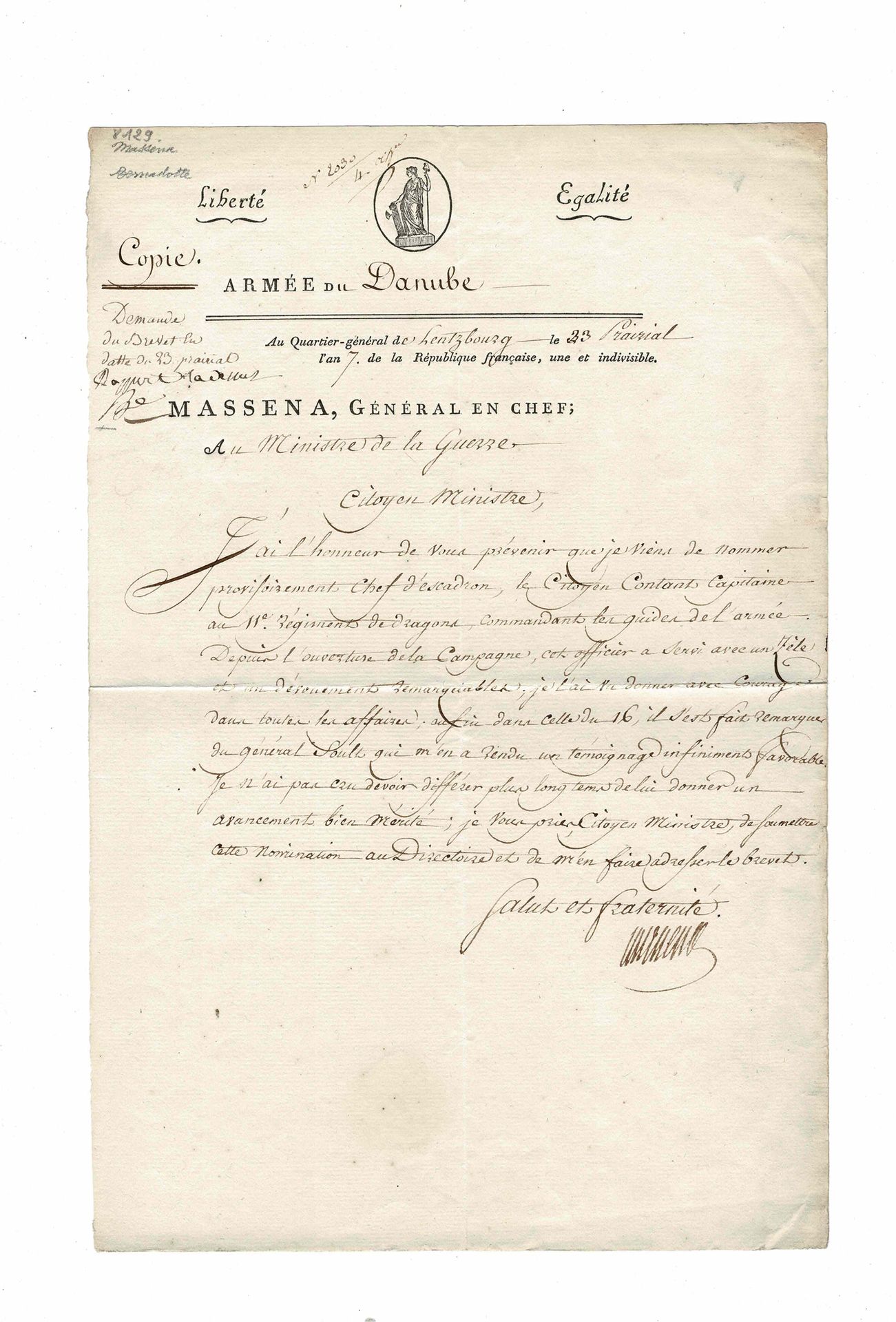 HISTORY - MASSENA André (1758 - 1817) - Letter signed Après la mort de son père,&hellip;