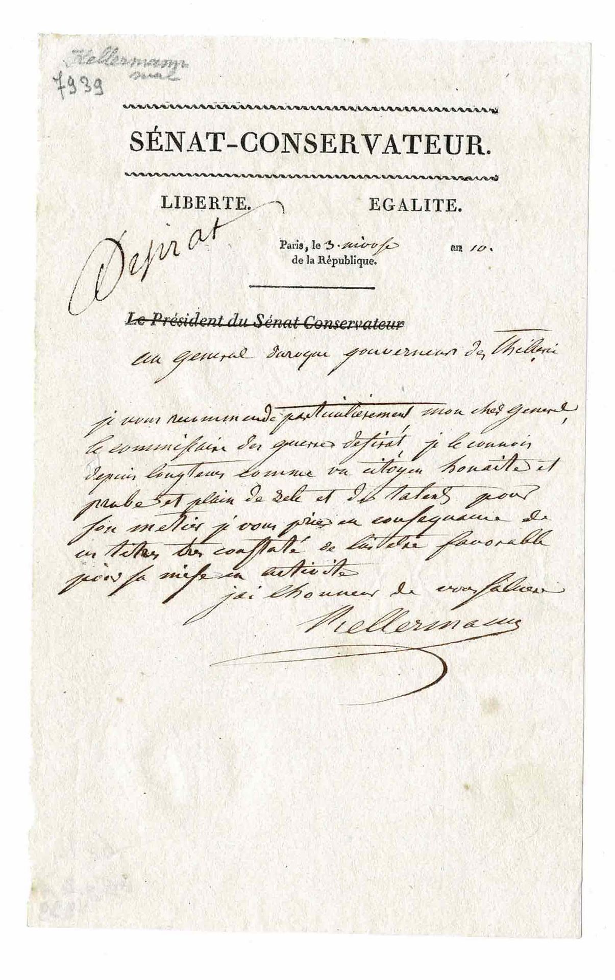 HISTORY - KELLERMANN François Christophe (1735 - 1820) - Autograph letter signed&hellip;