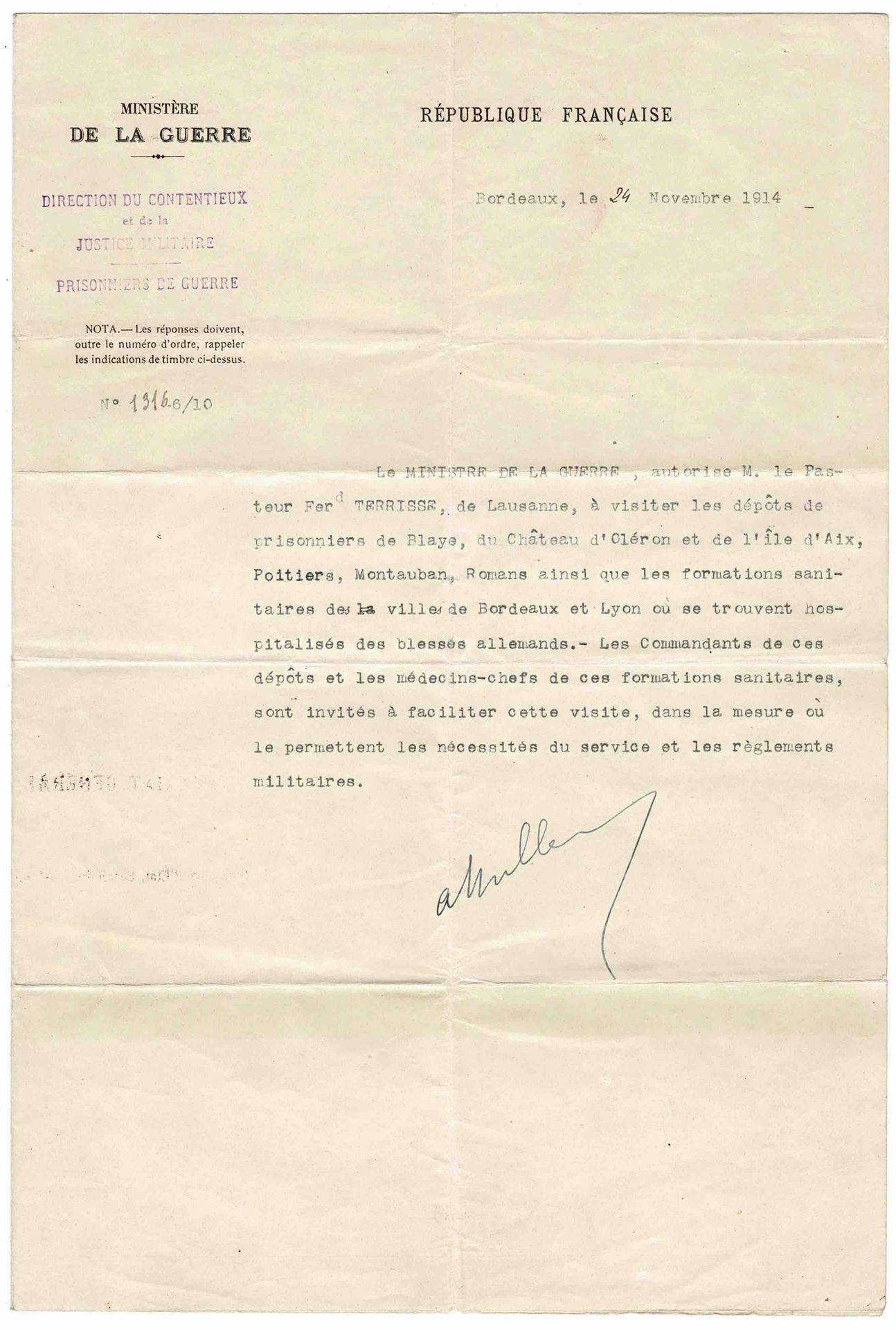 HISTORY - MILLERAND Alexandre (1859 - 1943) - Typed letter signed Ministre du Co&hellip;