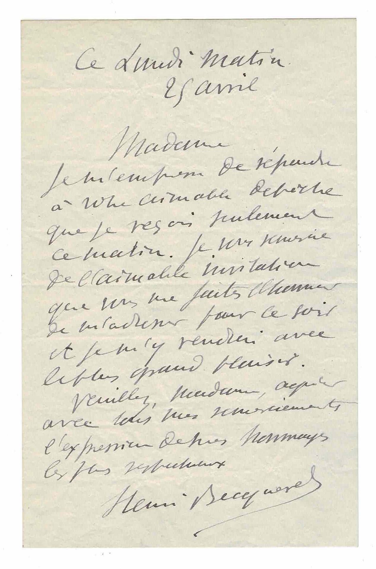 SCIENCE AND MEDICINE - BECQUEREL Antoine Henri (1852 - 1908) - Autograph letter &hellip;