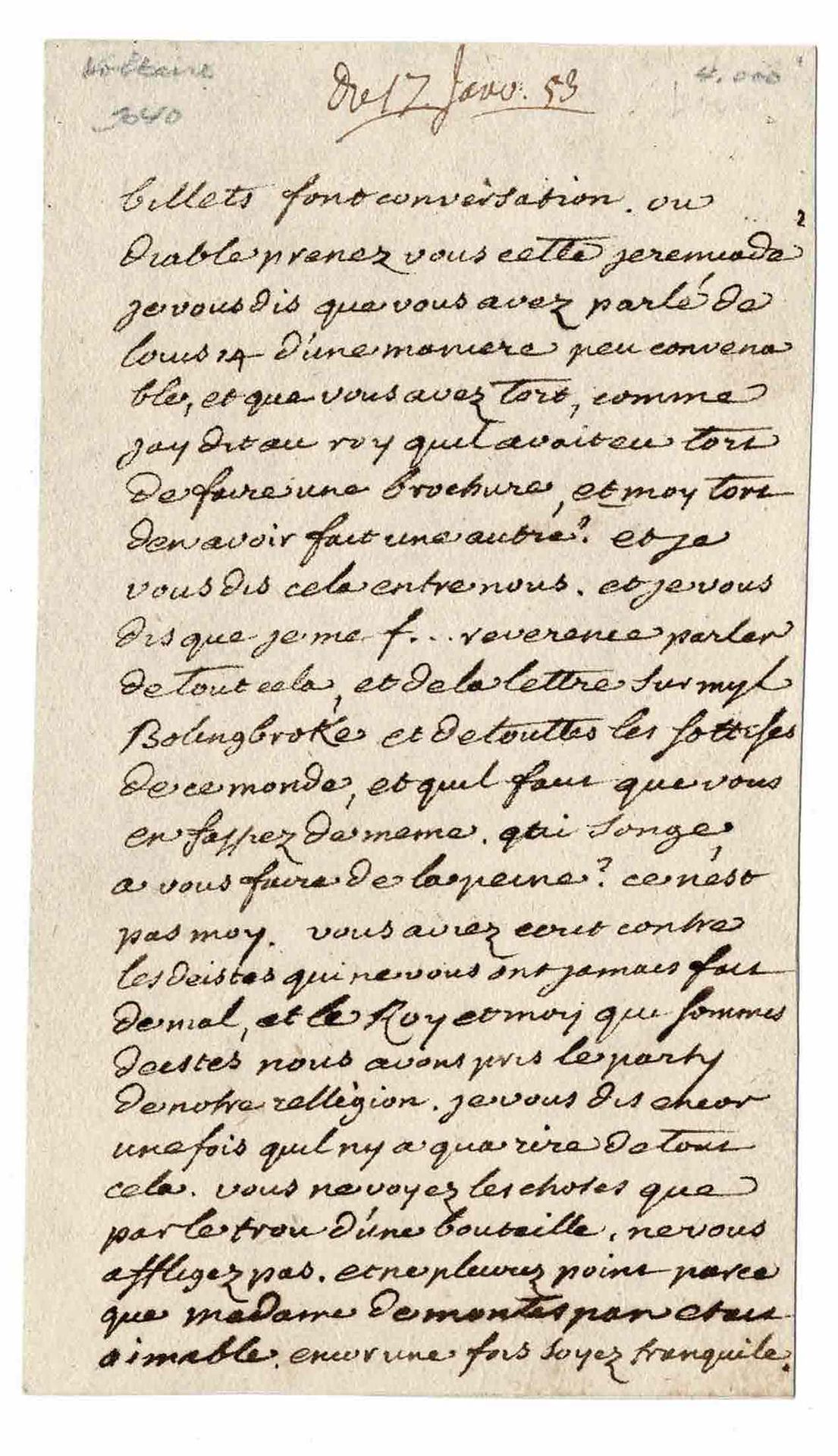 LITERATURE - VOLTAIRE François Marie Arouet dit (1694 - 1778) - Autograph lette&hellip;