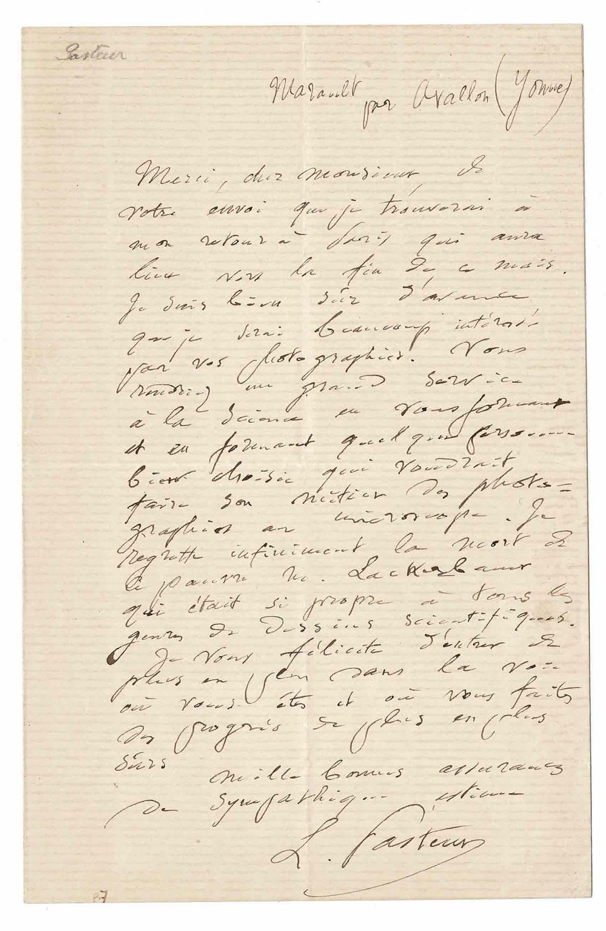 SCIENCE AND MEDICINE - PASTEUR Louis (1822 - 1895) - Autograph letter signed Bac&hellip;