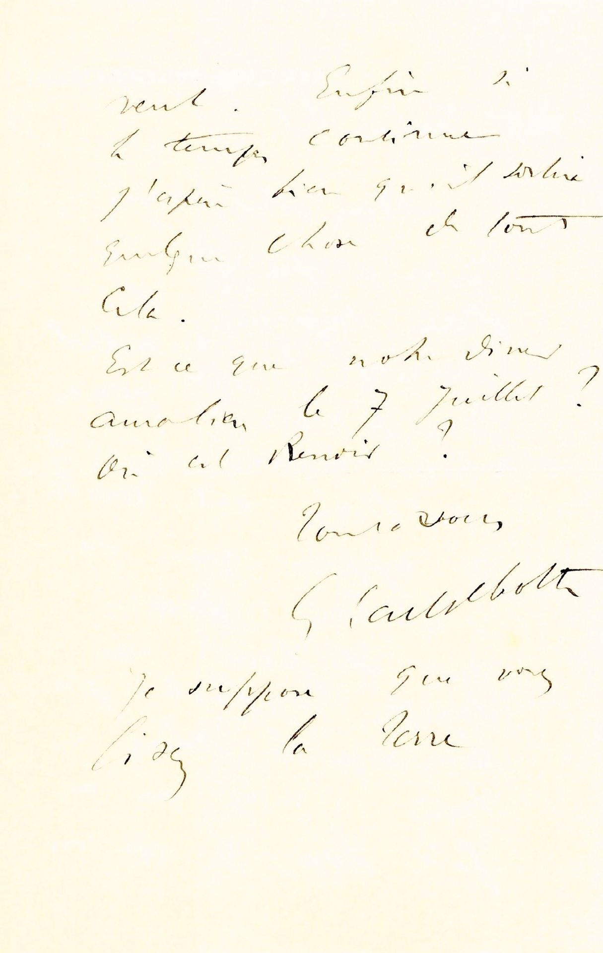 ART - CAILLEBOTTE Gustave (1848 - 1894) - Autograph letter signed Lettre autogra&hellip;