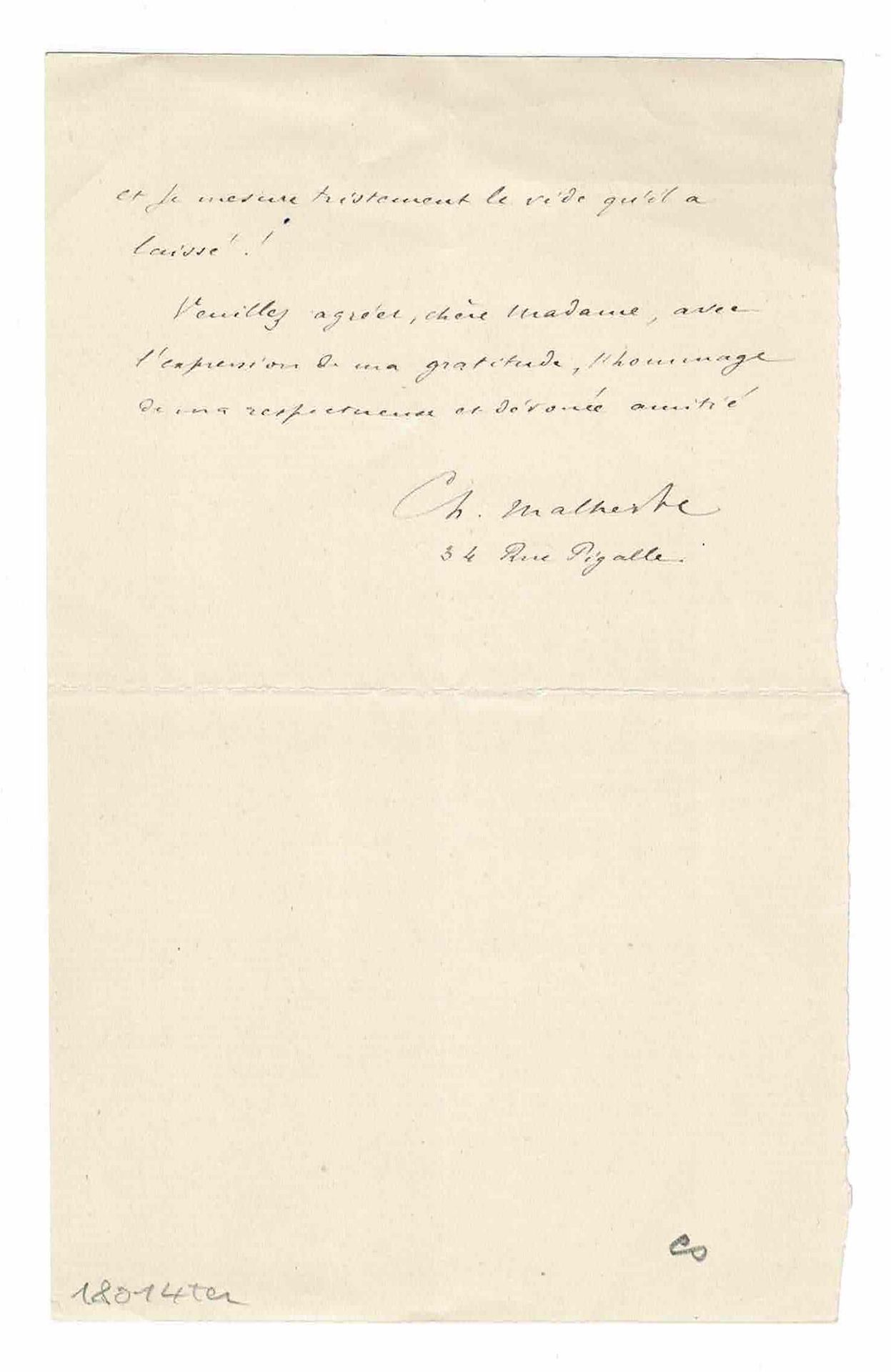 LITERATURE - MALHERBE Charles Théodore (1853 - 1911) - Autograph letter signed &hellip;