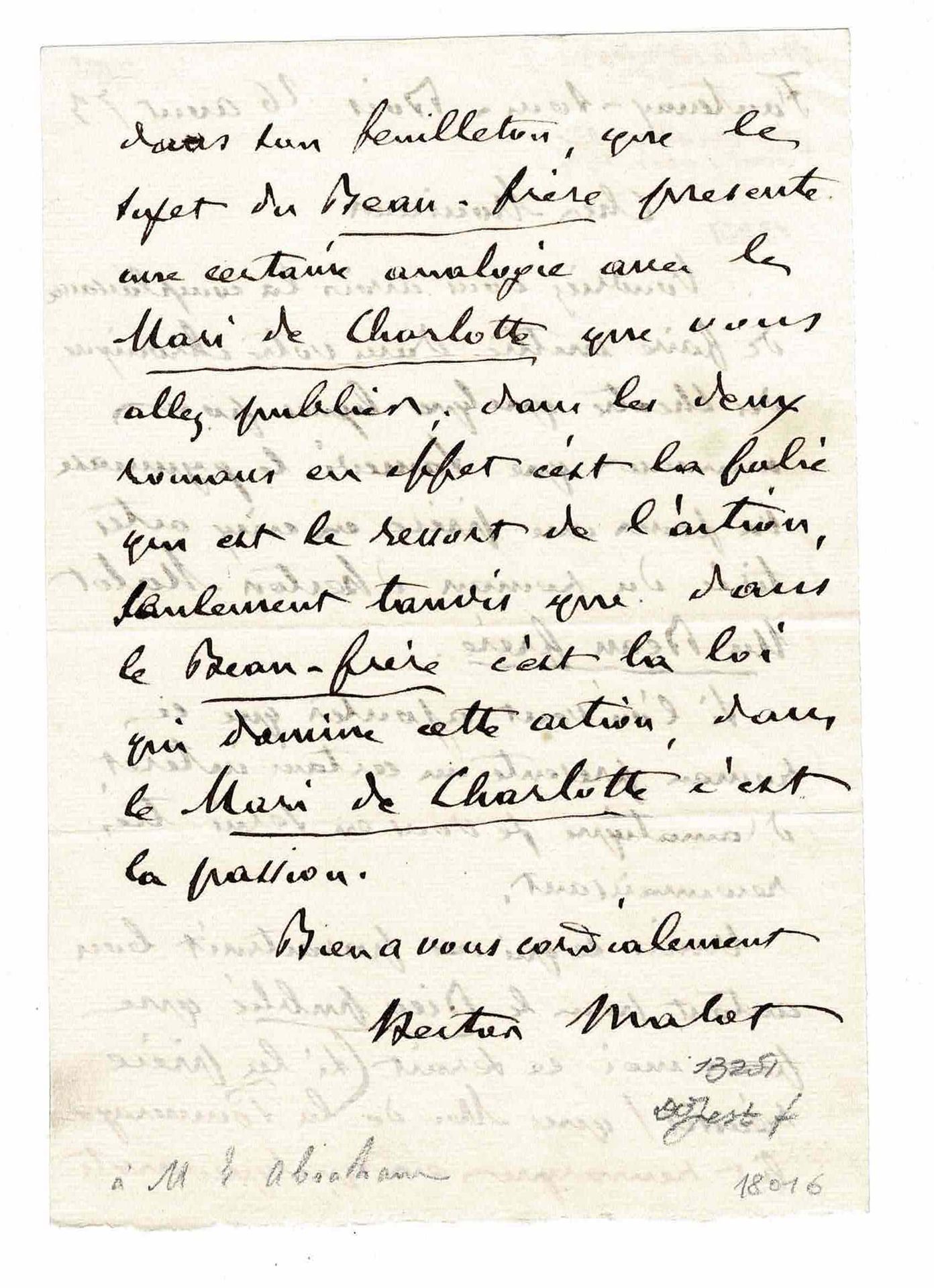 LITERATURE - MALOT Hector (1830 - 1907) - Autograph letter signed 他在学习法律的同时，还为他的&hellip;