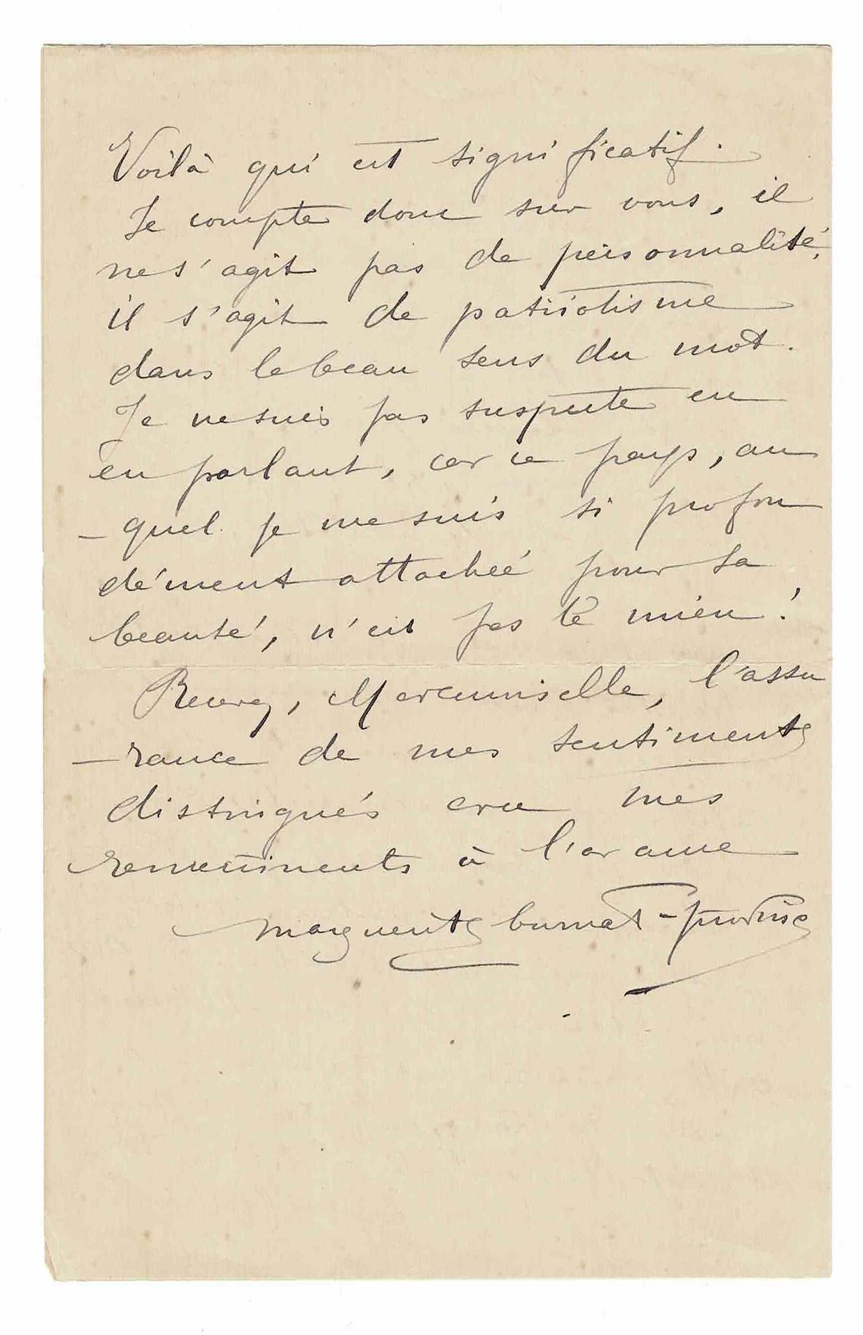 LITERATURE - BURNAT-PROVINS Marguerite (1872 - 1952) - Autograph letter signed S&hellip;