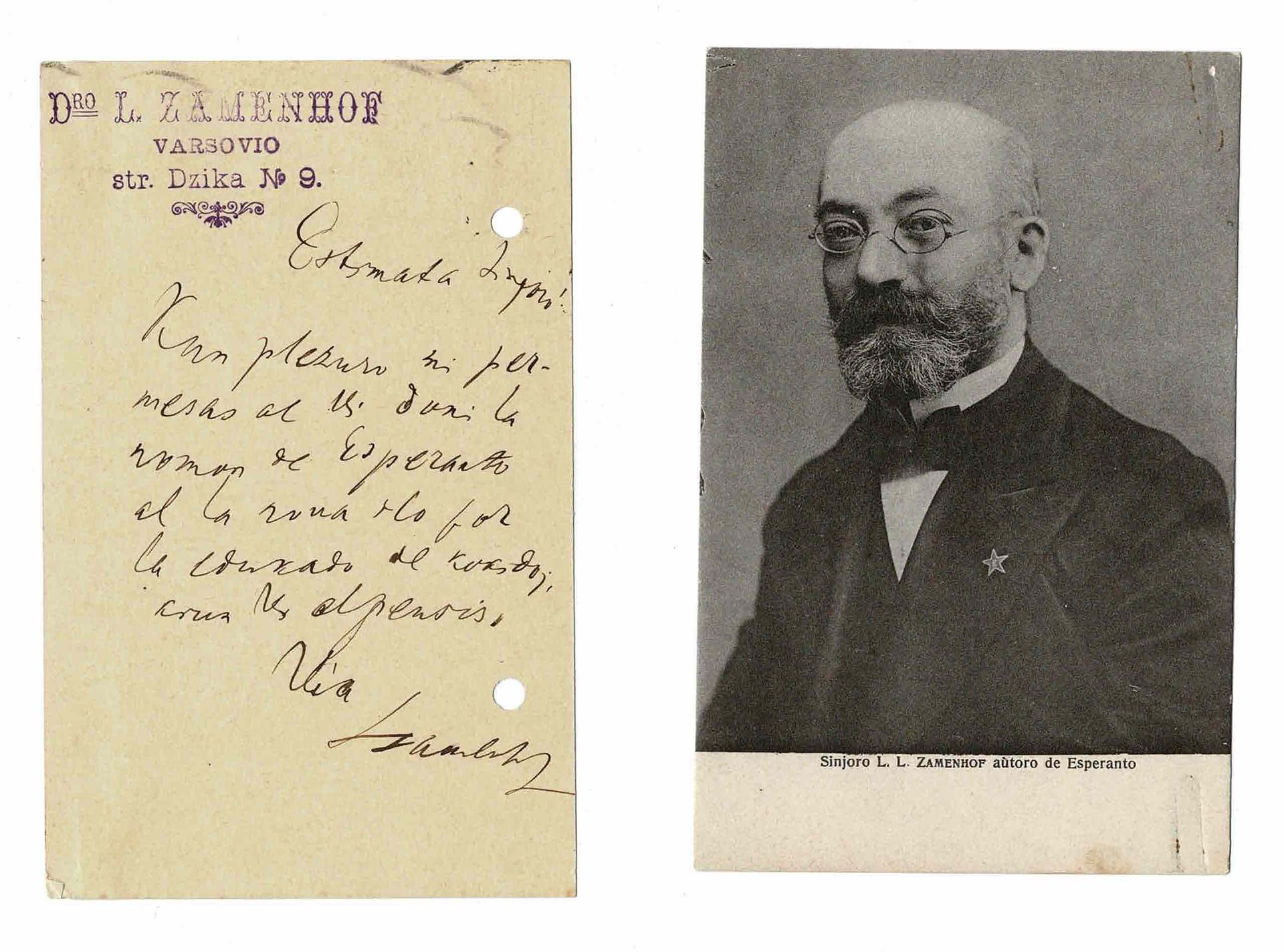 LITERATURE - ZAMENHOF Lejzer Ludwig (1859 - 1917) - Autograph card signed Bialys&hellip;