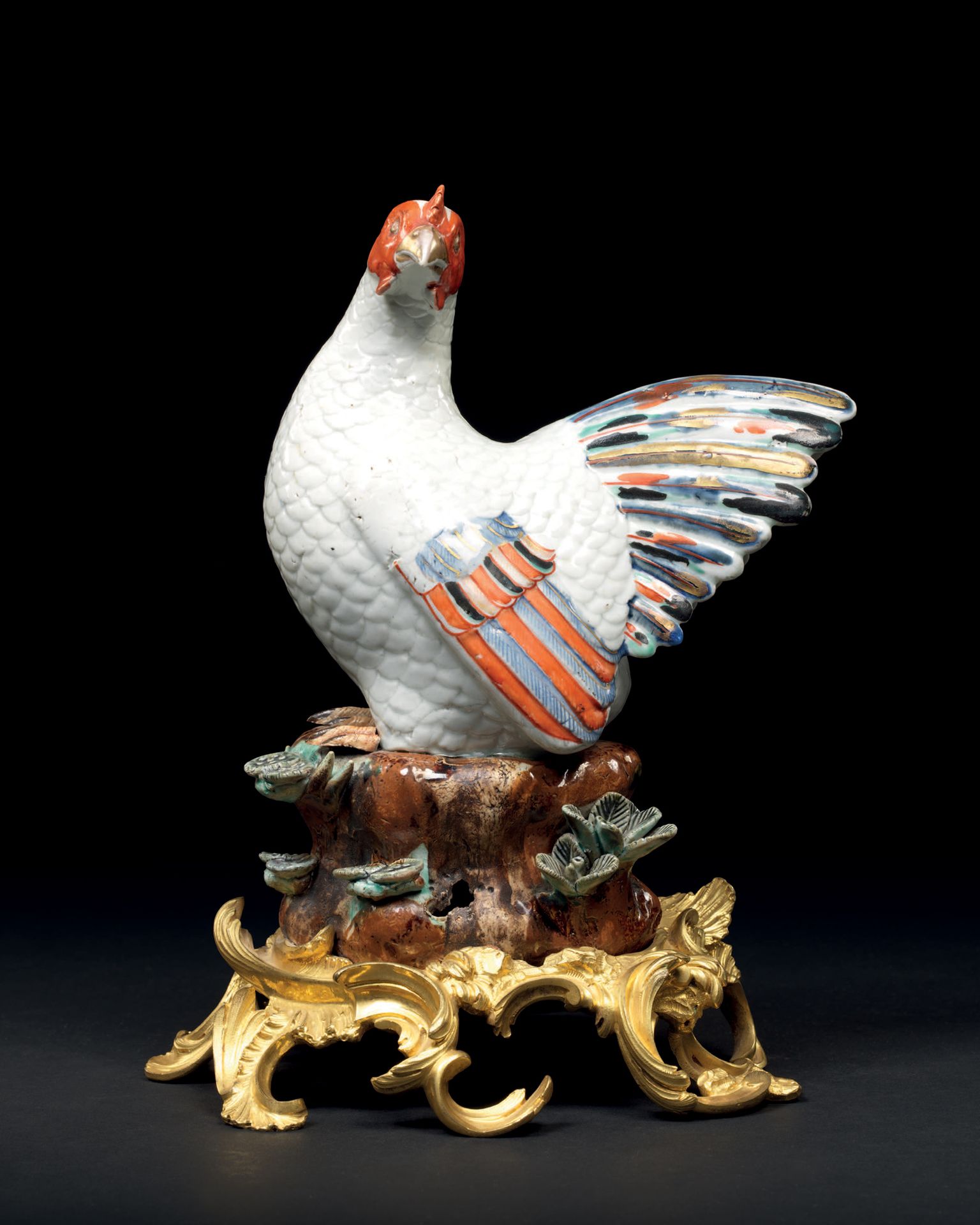 Null 
IMARI PORCELAIN POULE and its Louis XV period frame Japanese porcelain, Ed&hellip;