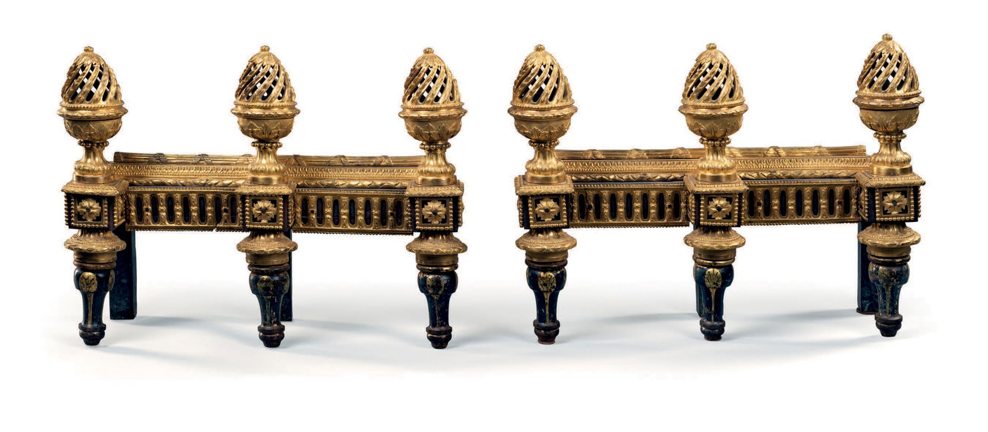 Null 
PAIR OF CHENETS LOUIS XVI period Gilt bronze and lacquered steel, iron



&hellip;