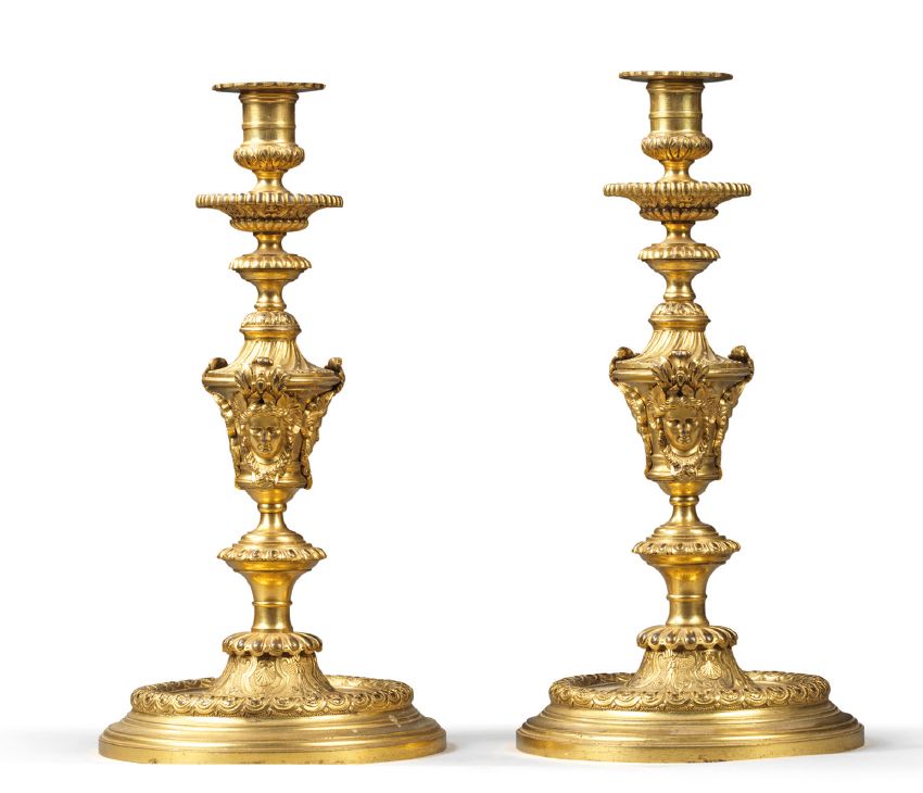 Null 
PAIR OF FLAMPS France, Louis XIV period, circa 1700



Gilded bronzes



H&hellip;
