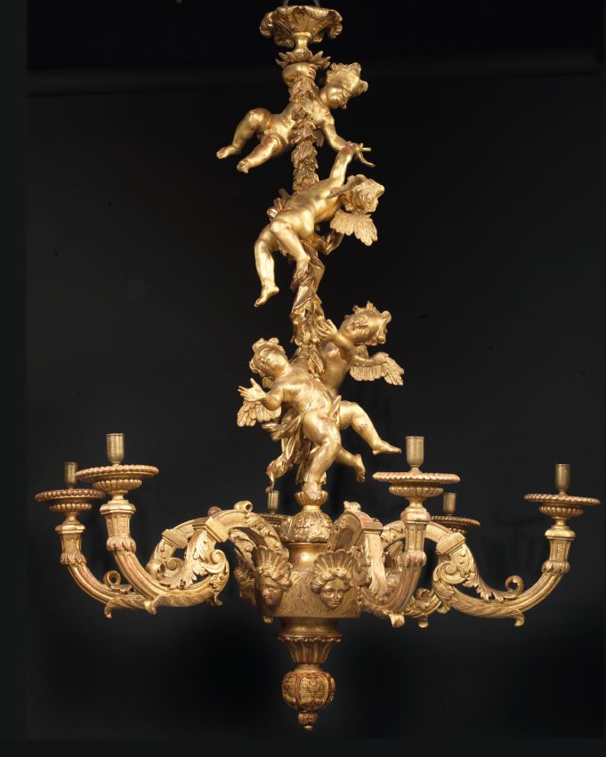 Null 
PUTTI GUIRLANDE灯 法国路易十四时期，约1700年



雕刻和镀金的木材



H.120厘米，D. 91厘米



证据 

原伯&hellip;