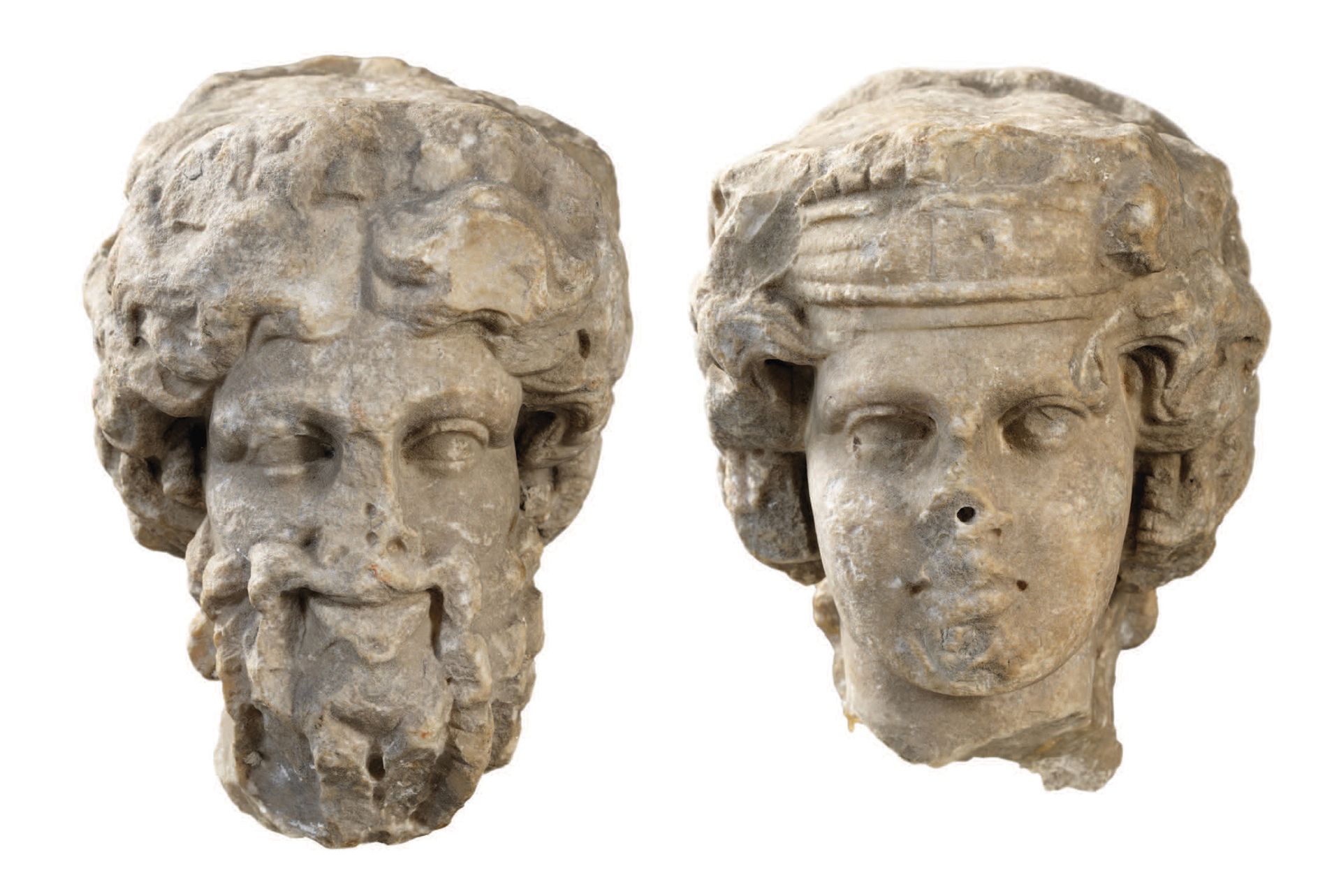 HEAD OF JANUS Roman period Marble H. 36 cm, D. 20 cm Acc…