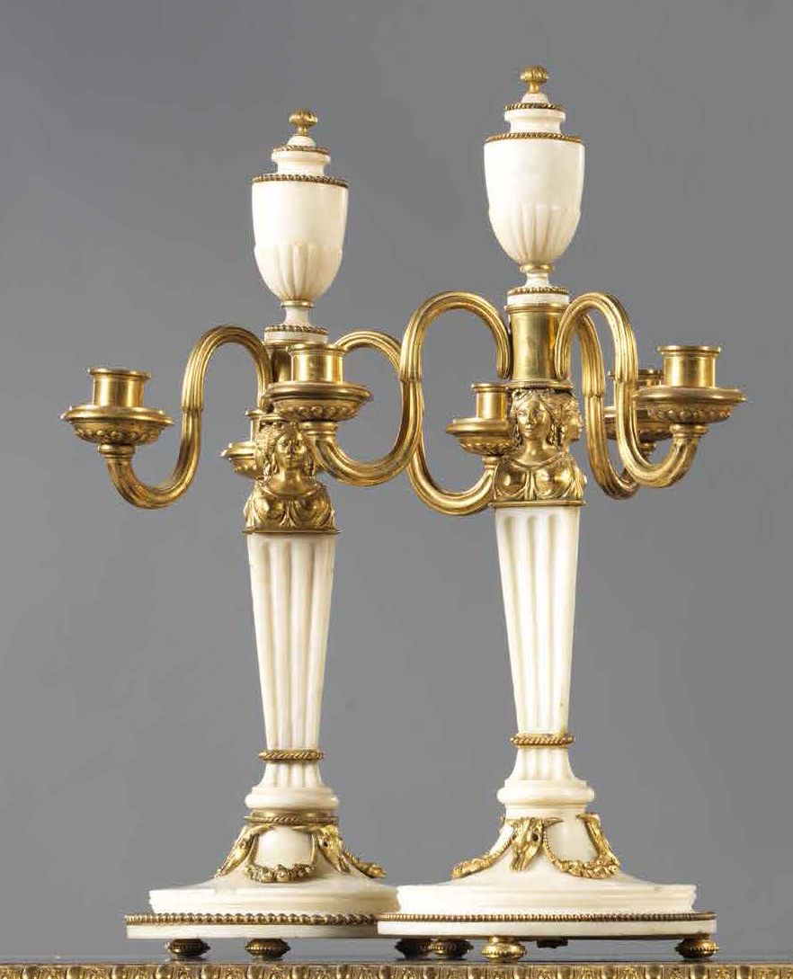 Attribué à LUIGI VALADIER (Rome, 1726 - 1785) SUITE OF FOUR MARBLE CANDLES Rome,&hellip;