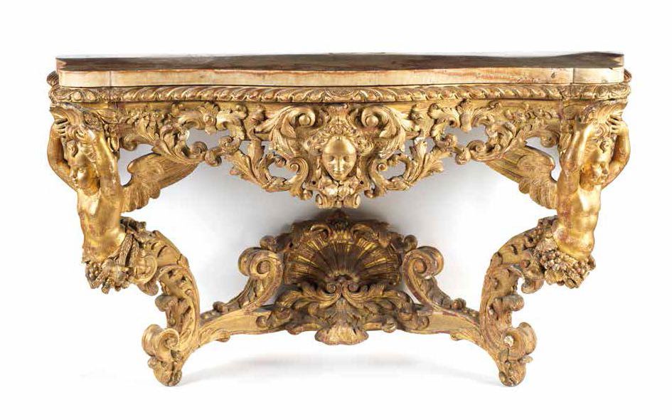 Null CONSOLE WITH PUTTI AILES Rome, first third of the 18th century
Gilt wood; A&hellip;