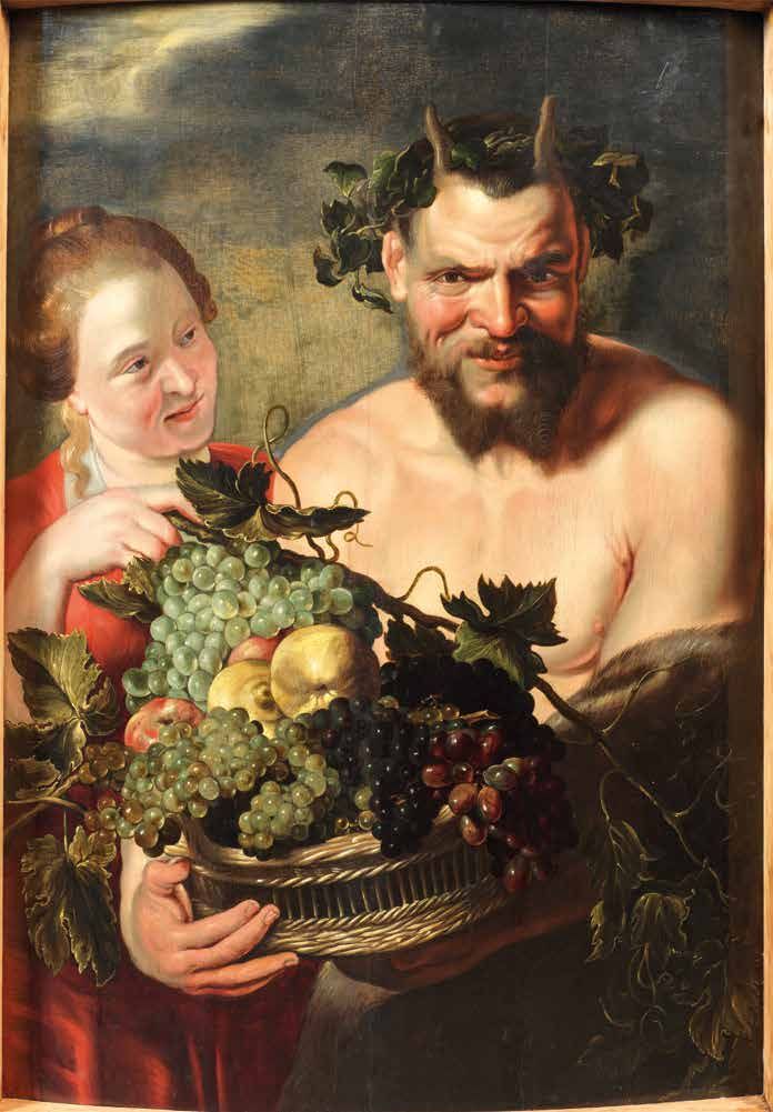 Atelier de PIERRE PAUL RUBENS (Siegen, 1577 - Anvers, 1640) 拿着一篮子葡萄、苹果和榅桲的仙女和萨蒂尔&hellip;