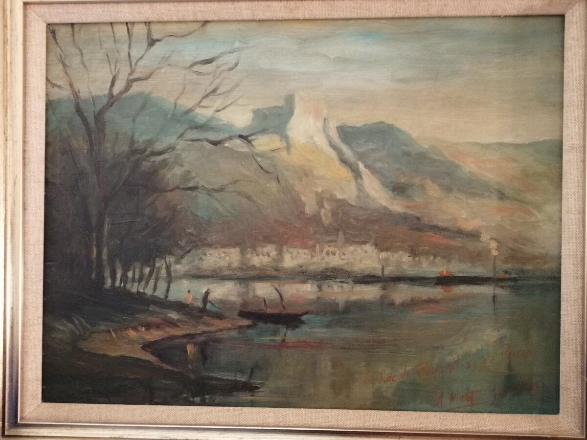 Null Albert MALET (1905-1986) "le lac du Bourget, vue de Brison" olio su tavola &hellip;