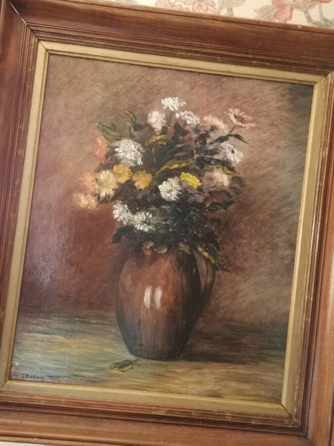 Null J. BALLACK "natura morta con fiori", olio su tela datato 93