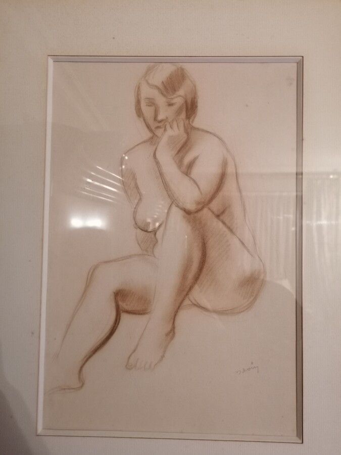 Null 莫里斯-萨文(1894-1973)《坐着的裸体》纸上红墨水。33x22厘米